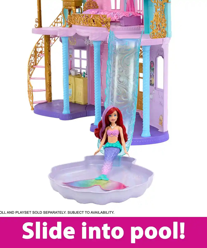 Disney Princess Dream Castle Playset, 4-Foot Magical Adventures Dollhouse with Lights, Sounds, Pool, Slide & 28 Accessories for Kids