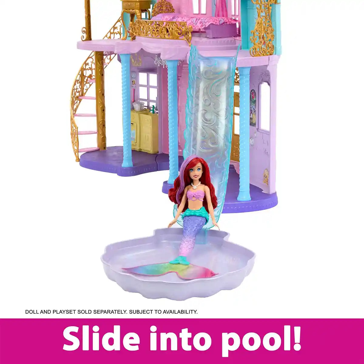 Disney Princess Dream Castle Playset, 4-Foot Magical Adventures Dollhouse with Lights, Sounds, Pool, Slide & 28 Accessories for Kids