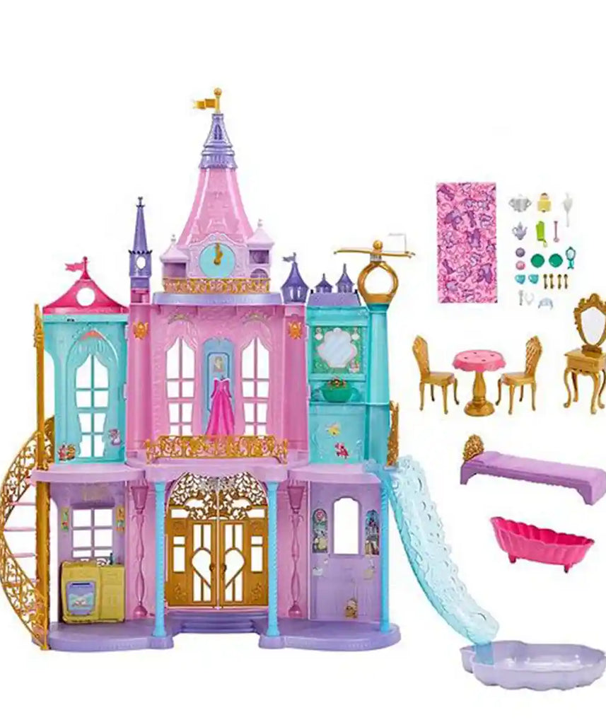 Disney Princess Dream Castle Playset, 4-Foot Magical Adventures Dollhouse with Lights, Sounds, Pool, Slide & 28 Accessories for Kids