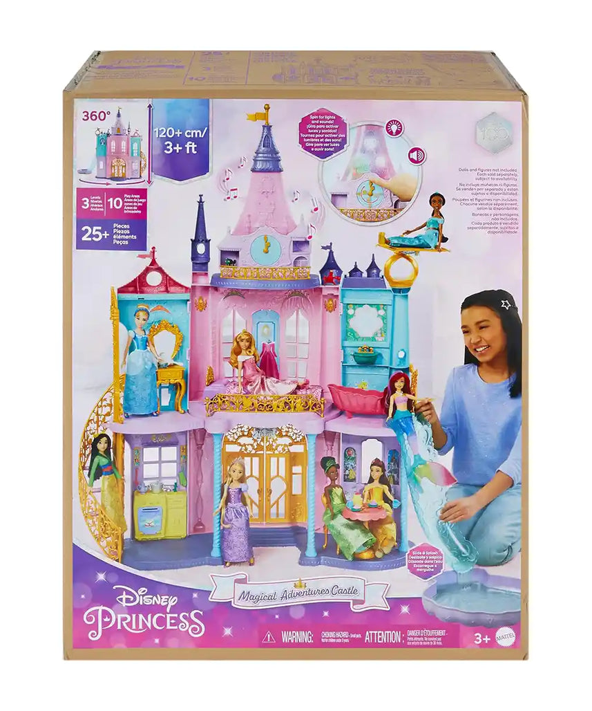 Disney Princess Dream Castle Playset, 4-Foot Magical Adventures Dollhouse with Lights, Sounds, Pool, Slide & 28 Accessories for Kids
