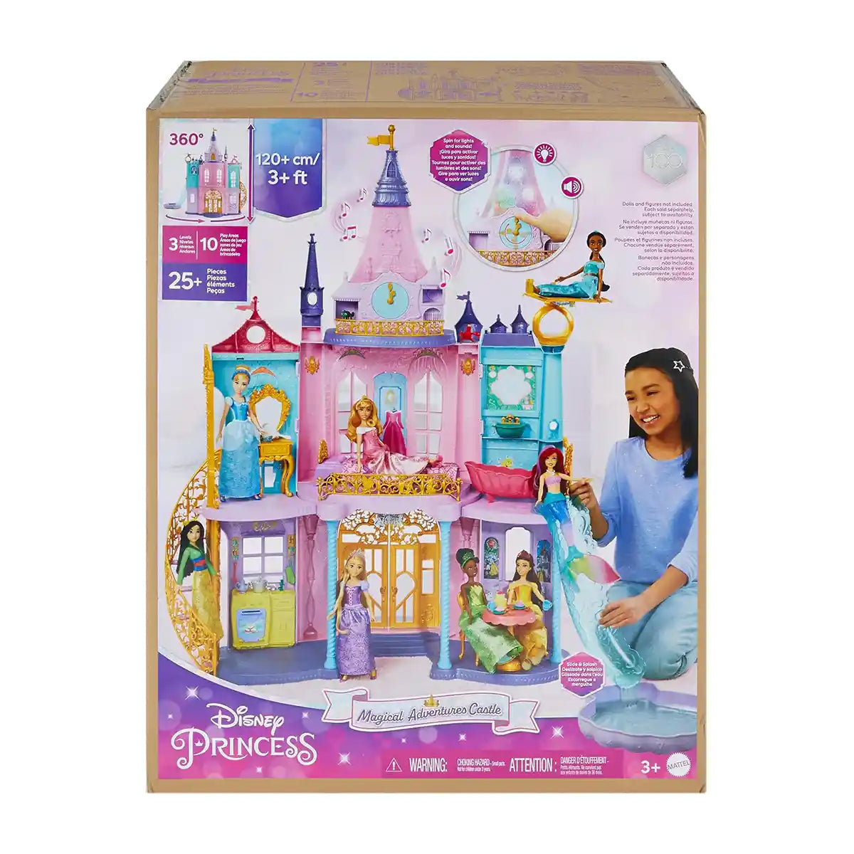 Disney Princess Dream Castle Playset, 4-Foot Magical Adventures Dollhouse with Lights, Sounds, Pool, Slide & 28 Accessories for Kids