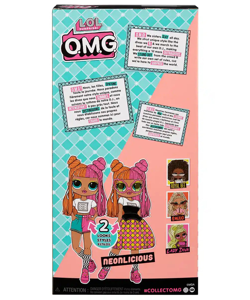 L.O.L. Surprise OMG Neonlicious Fashion Doll, Series 1 Collectible Fashion Doll for Kids Ages 4+, Includes Transforming Outfits and Fabulous Accessories, Dolls, Houses and Accessories