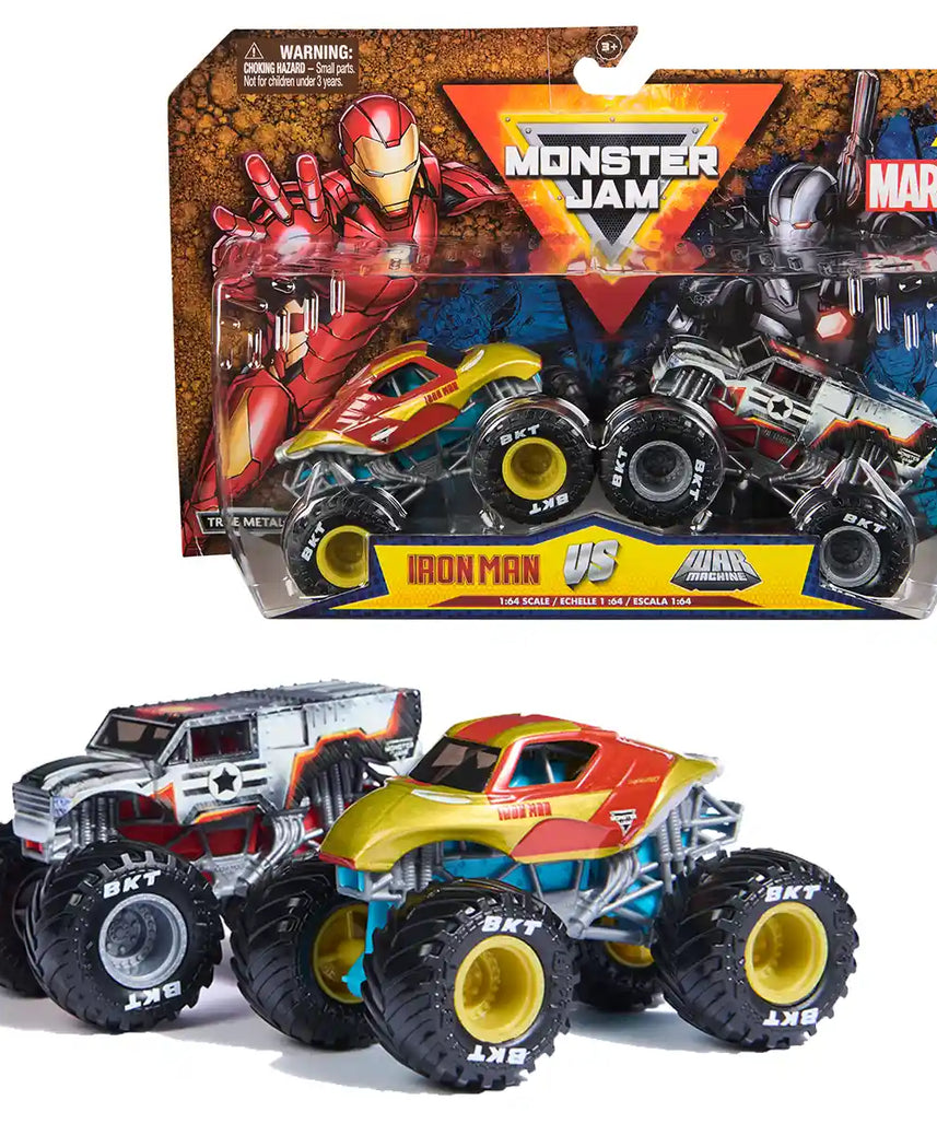 مجموعة Monster Jam Marvel بمقياس 1:64، شاحنتان مصبوبتان، Spider-Man، Venom، Iron Man، War Machine، أنماط متنوعة، للأعمار من 3 سنوات فما فوق
