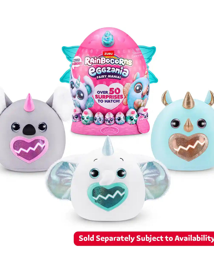 Rainbocorns Eggzania Fairy Mania ZUR-92115 Surprise Toy, 50+ Collectible Surprises, Plush Rainbocorn, Fairy Dress-Up Accessories, Yolkies, Stamps, Slime, Magical Unboxing Fun for Kids 3+