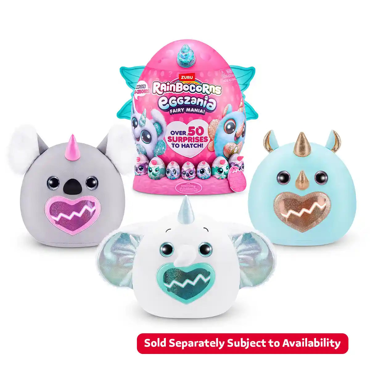 Rainbocorns Eggzania Fairy Mania ZUR-92115 Surprise Toy, 50+ Collectible Surprises, Plush Rainbocorn, Fairy Dress-Up Accessories, Yolkies, Stamps, Slime, Magical Unboxing Fun for Kids 3+