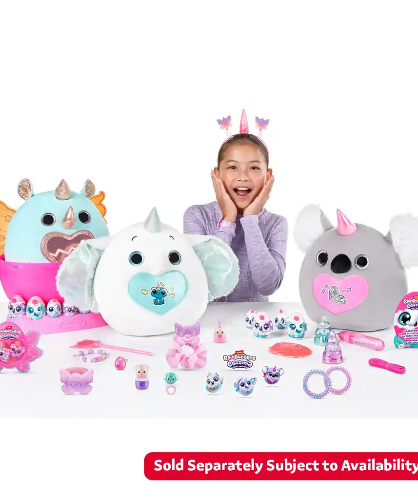Rainbocorns Eggzania Fairy Mania ZUR-92115 Surprise Toy, 50+ Collectible Surprises, Plush Rainbocorn, Fairy Dress-Up Accessories, Yolkies, Stamps, Slime, Magical Unboxing Fun for Kids 3+