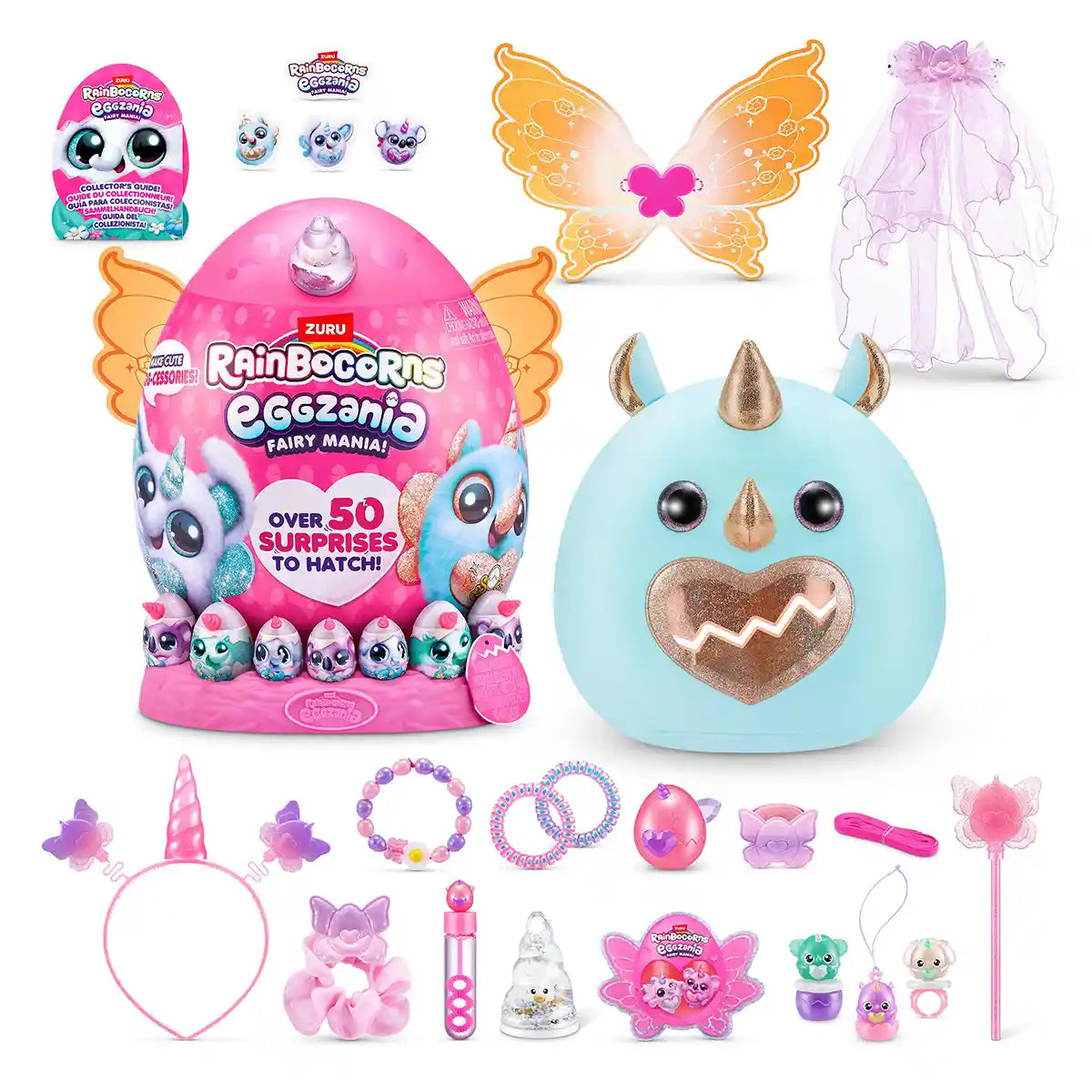 Rainbocorns Eggzania Fairy Mania ZUR-92115 Surprise Toy, 50+ Collectible Surprises, Plush Rainbocorn, Fairy Dress-Up Accessories, Yolkies, Stamps, Slime, Magical Unboxing Fun for Kids 3+