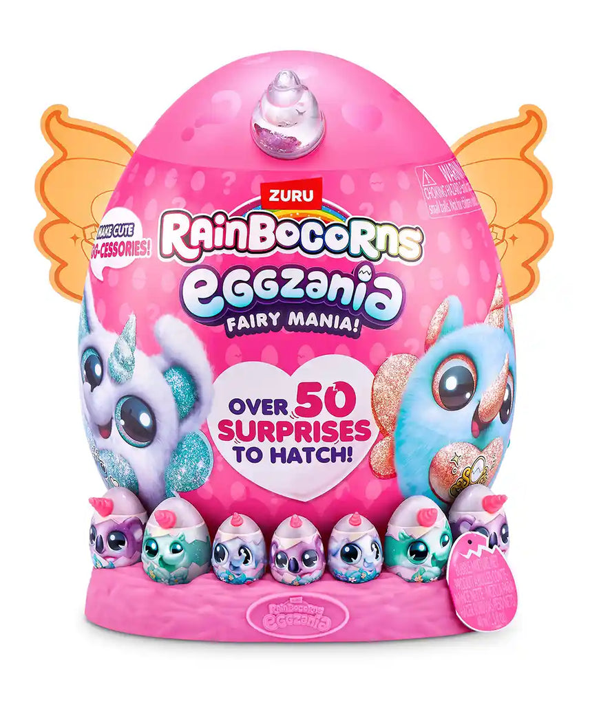 Rainbocorns Eggzania Fairy Mania ZUR-92115 Surprise Toy, 50+ Collectible Surprises, Plush Rainbocorn, Fairy Dress-Up Accessories, Yolkies, Stamps, Slime, Magical Unboxing Fun for Kids 3+