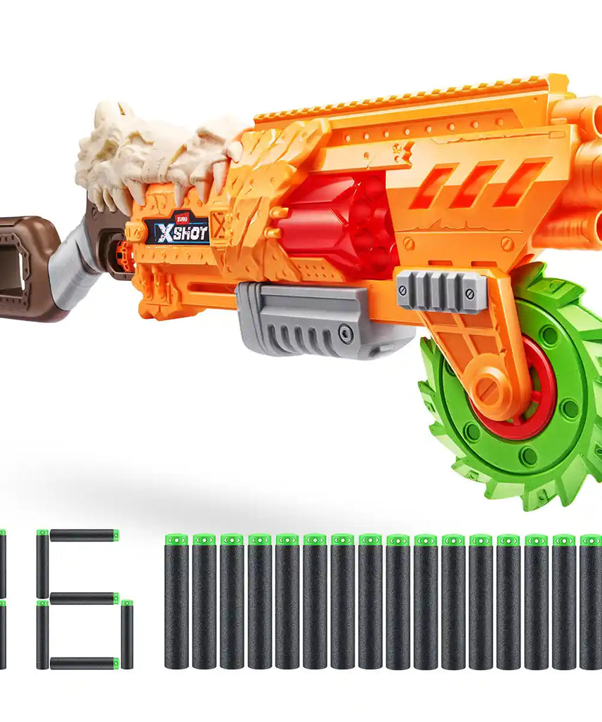 XSHOT Horror FIRE Series 1 Doomsday Blaster Foam Dart Gun with 16 Air Pocket Technology Darts, Spinning Saw Blade, High Power Long Range Blaster Toy for Boys and Girls 8+