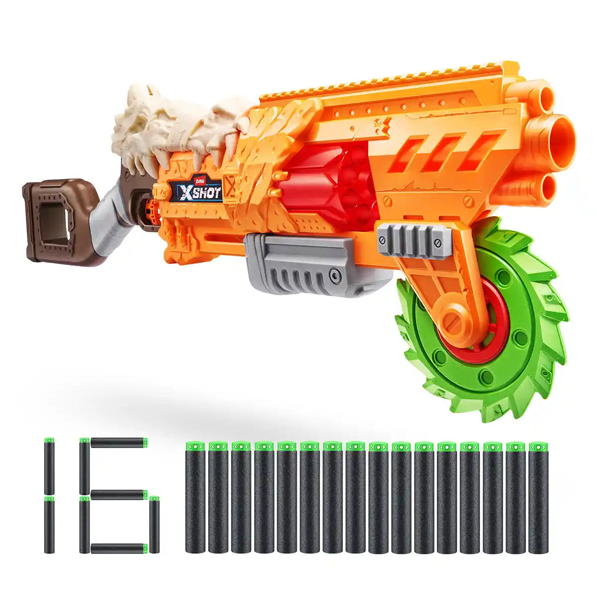 XSHOT Horror FIRE Series 1 Doomsday Blaster Foam Dart Gun with 16 Air Pocket Technology Darts, Spinning Saw Blade, High Power Long Range Blaster Toy for Boys and Girls 8+
