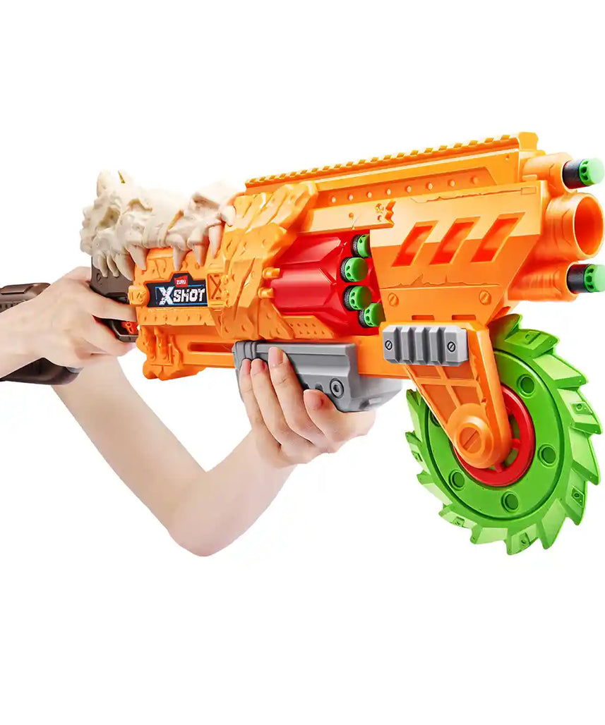 XSHOT Horror FIRE Series 1 Doomsday Blaster Foam Dart Gun with 16 Air Pocket Technology Darts, Spinning Saw Blade, High Power Long Range Blaster Toy for Boys and Girls 8+