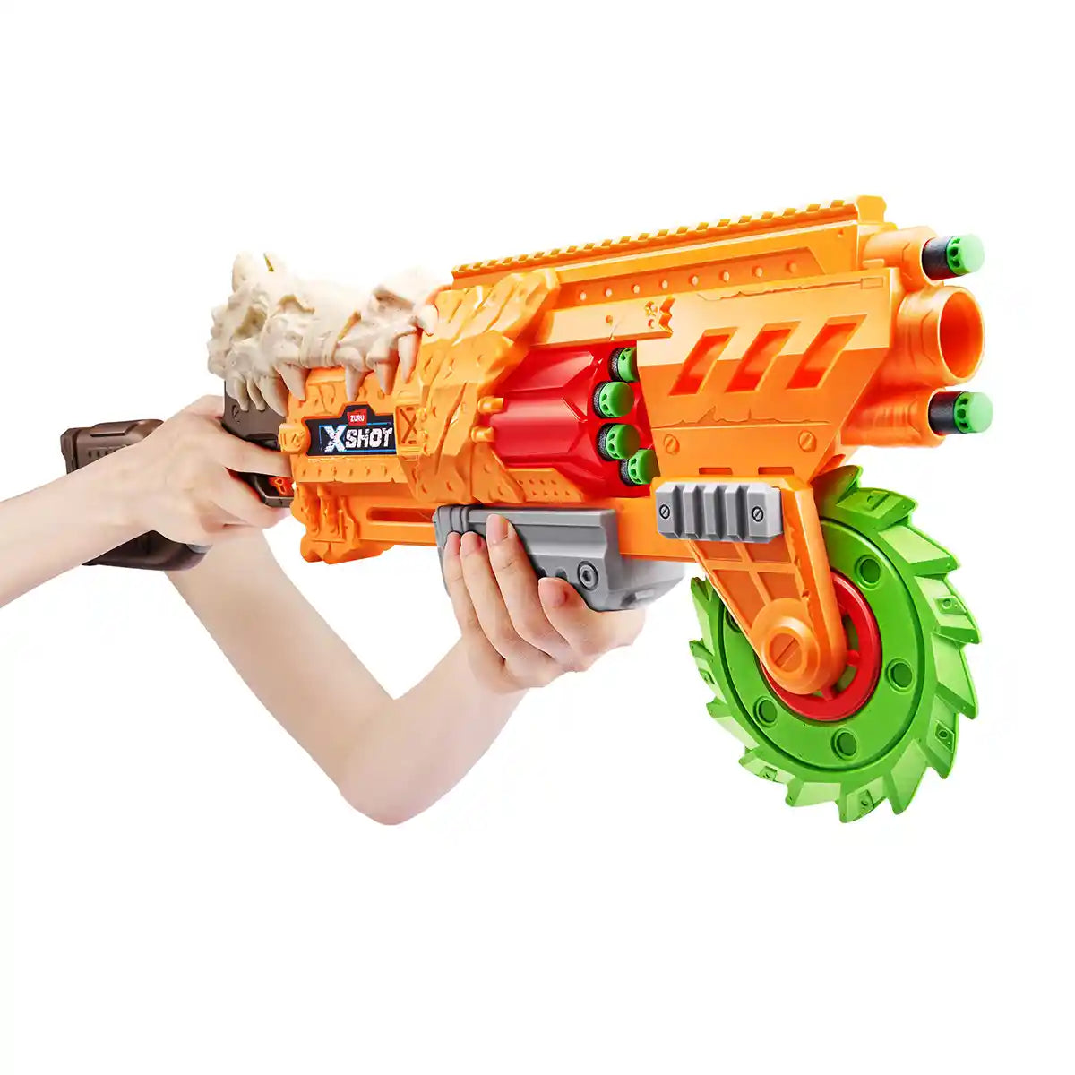 XSHOT Horror FIRE Series 1 Doomsday Blaster Foam Dart Gun with 16 Air Pocket Technology Darts, Spinning Saw Blade, High Power Long Range Blaster Toy for Boys and Girls 8+