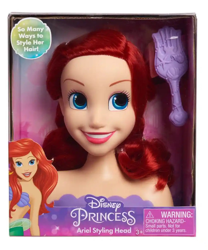 Disney Princess Ariel Mini Styling Head Toy, Pretend Hair Play Set with Accessories for Girls, Travel-Friendly, Ages 3+, Assorted