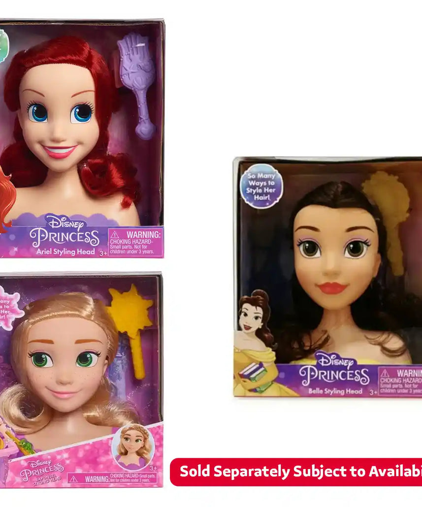 Disney Princess Ariel Mini Styling Head Toy, Pretend Hair Play Set with Accessories for Girls, Travel-Friendly, Ages 3+, Assorted