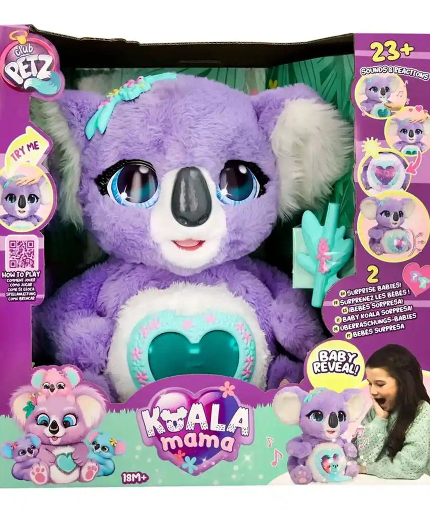 لعبة كوالا ماما التفاعلية المحشوة، حيوان محشو ناعم مع أصوات وأضواء، تتضمن 2 كوالا صغير وطعام، لعبة تعليمية للعناية بالحيوانات للبنات، من سن 3 سنوات فما فوق