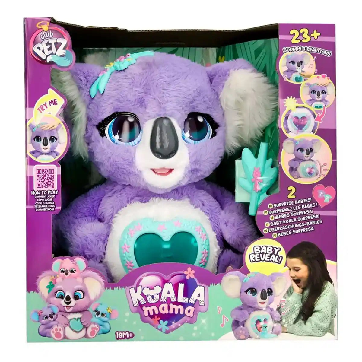 لعبة كوالا ماما التفاعلية المحشوة، حيوان محشو ناعم مع أصوات وأضواء، تتضمن 2 كوالا صغير وطعام، لعبة تعليمية للعناية بالحيوانات للبنات، من سن 3 سنوات فما فوق