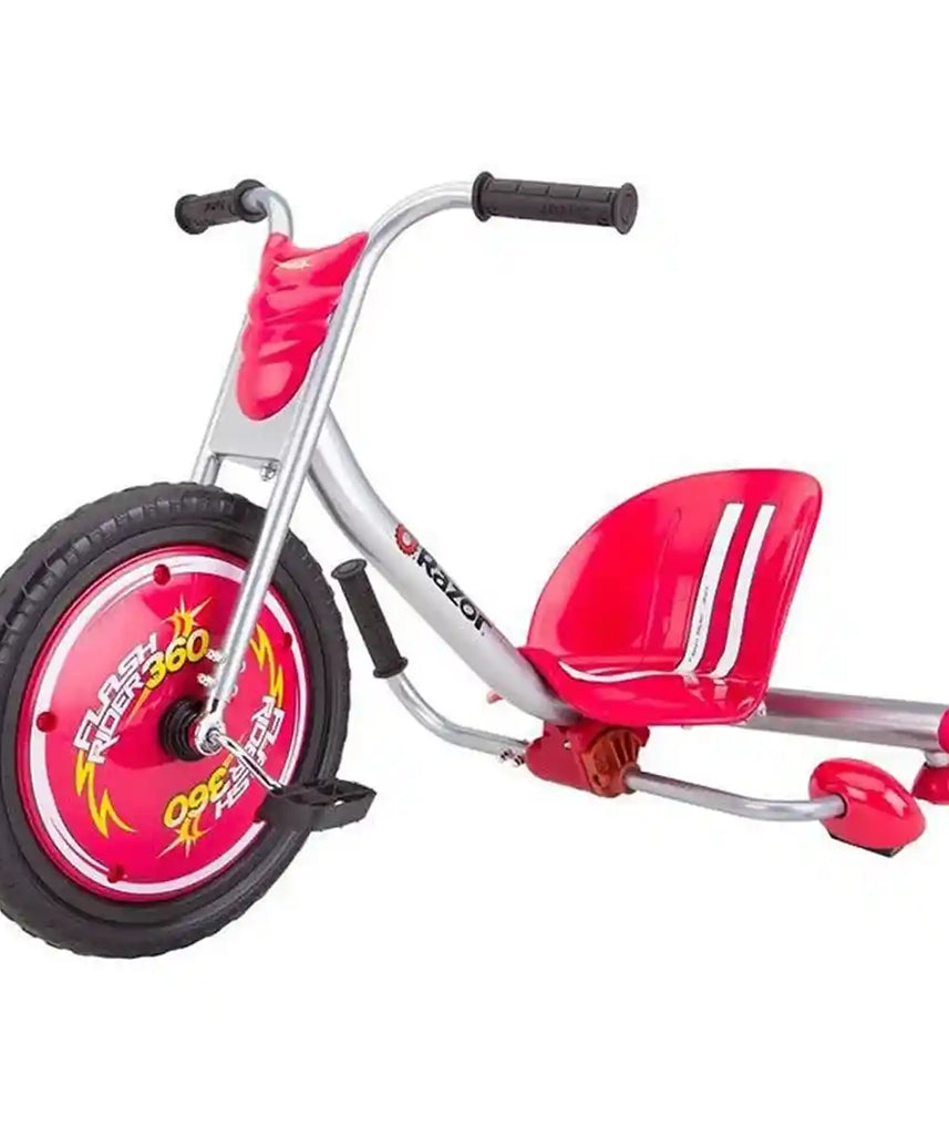 دراجة Razor FlashRider ثلاثية العجلات 360 للأطفال من سن 6 سنوات فما فوق، مزودة بعجلات خلفية مائلة مزدوجة، ومقود على طراز MX، وذراع شرارة مع خرطوشة قابلة للاستبدال