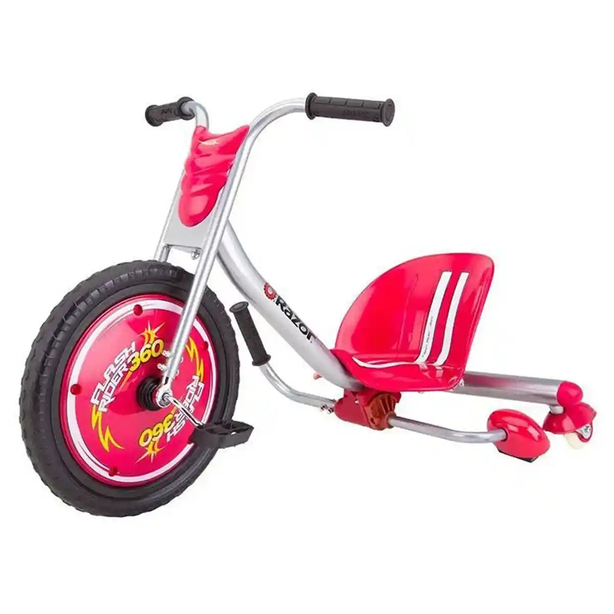 دراجة Razor FlashRider ثلاثية العجلات 360 للأطفال من سن 6 سنوات فما فوق، مزودة بعجلات خلفية مائلة مزدوجة، ومقود على طراز MX، وذراع شرارة مع خرطوشة قابلة للاستبدال