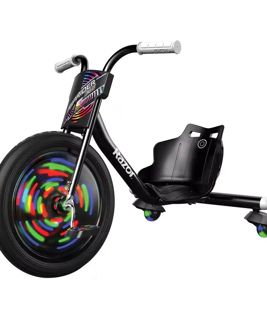 دراجة Razor RipRider 360 Lightshow Drifting ثلاثية العجلات للأطفال من سن 5 سنوات فما فوق، مزودة بدواسة ومصابيح LED متعددة الألوان تعمل بالحركة وعجلات خلفية