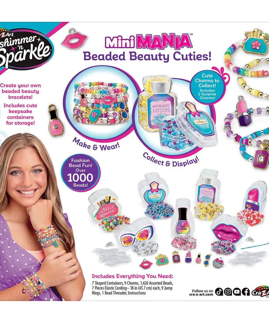 Shimmer 'n Sparkle Mini Mania Beauty Charms, DIY Beaded Bracelets Kit with 1000+ Multicolored Beads, Collectible Themed Charms, Mini Storage Containers, Creative Jewelry Set for Kids 6+