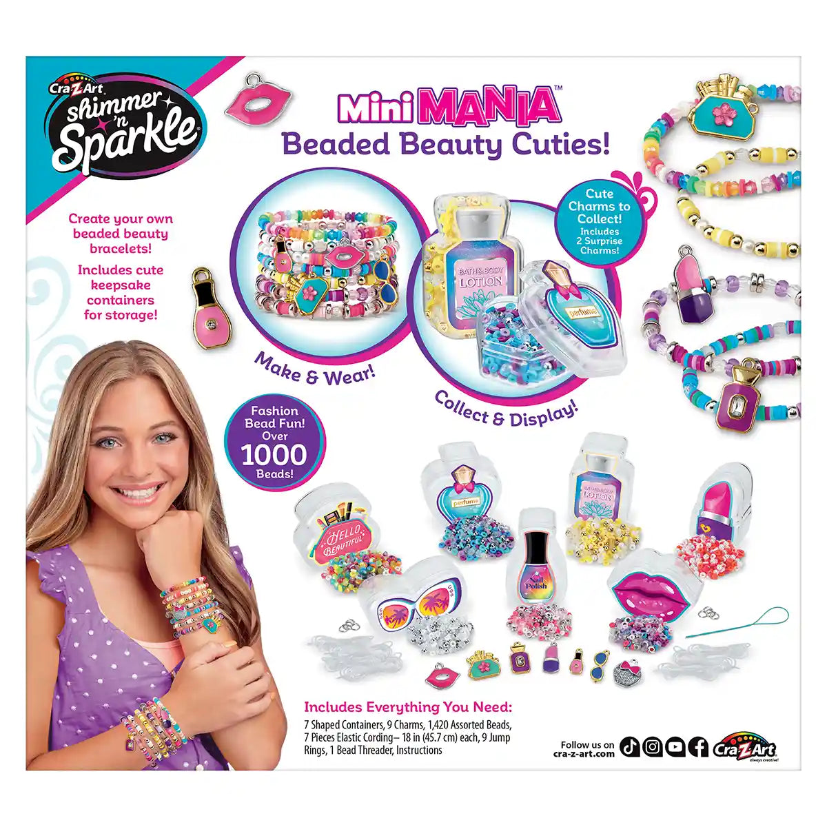 Shimmer 'n Sparkle Mini Mania Beauty Charms, DIY Beaded Bracelets Kit with 1000+ Multicolored Beads, Collectible Themed Charms, Mini Storage Containers, Creative Jewelry Set for Kids 6+