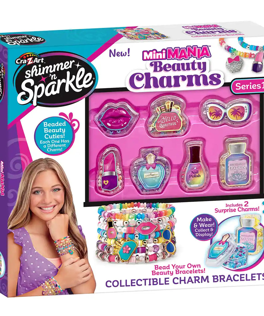 Shimmer 'n Sparkle Mini Mania Beauty Charms, DIY Beaded Bracelets Kit with 1000+ Multicolored Beads, Collectible Themed Charms, Mini Storage Containers, Creative Jewelry Set for Kids 6+