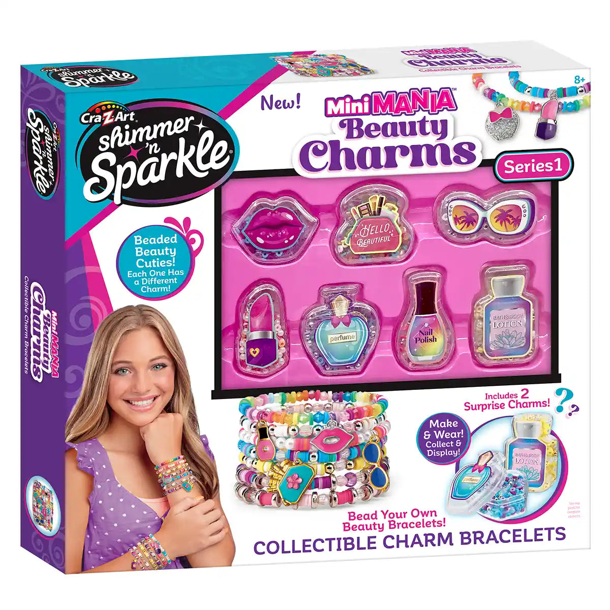 Shimmer 'n Sparkle Mini Mania Beauty Charms, DIY Beaded Bracelets Kit with 1000+ Multicolored Beads, Collectible Themed Charms, Mini Storage Containers, Creative Jewelry Set for Kids 6+