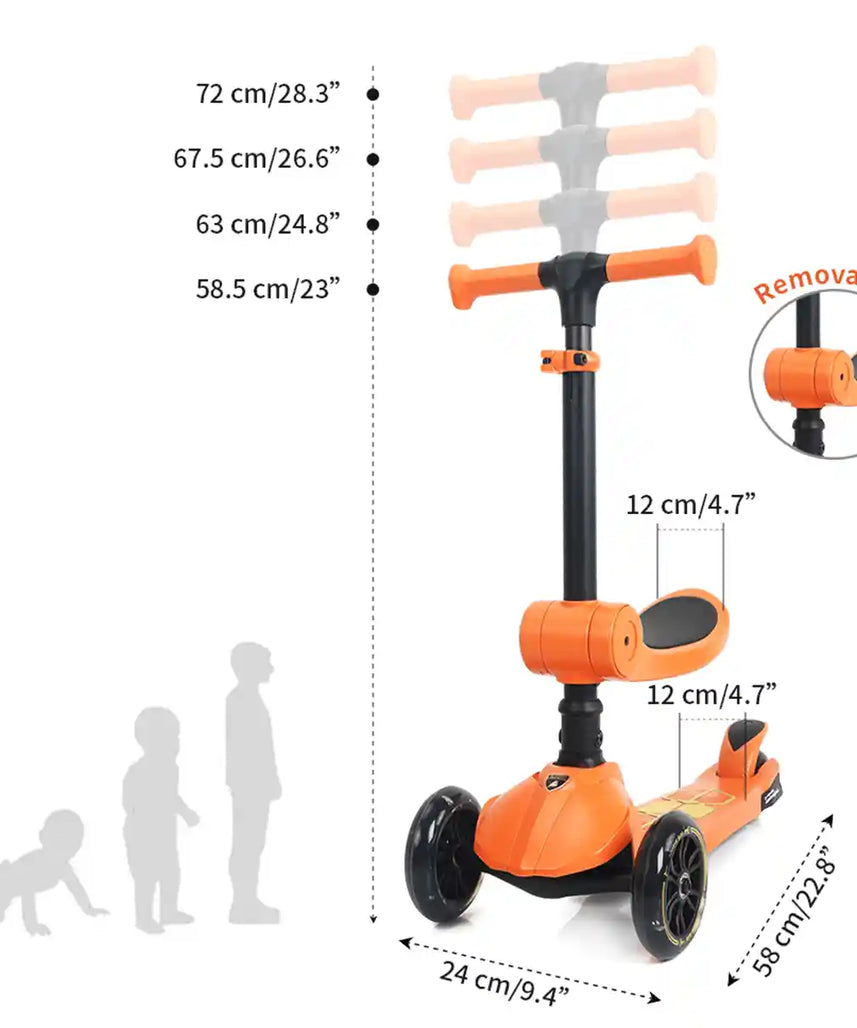 سكوتر لامبورغيني للأطفال ٢ في ١، عجلات مضيئة، قابل للطي، مقعد قابل للتعديل، لعبة ركوب للأطفال الصغار، ألوان متنوعة