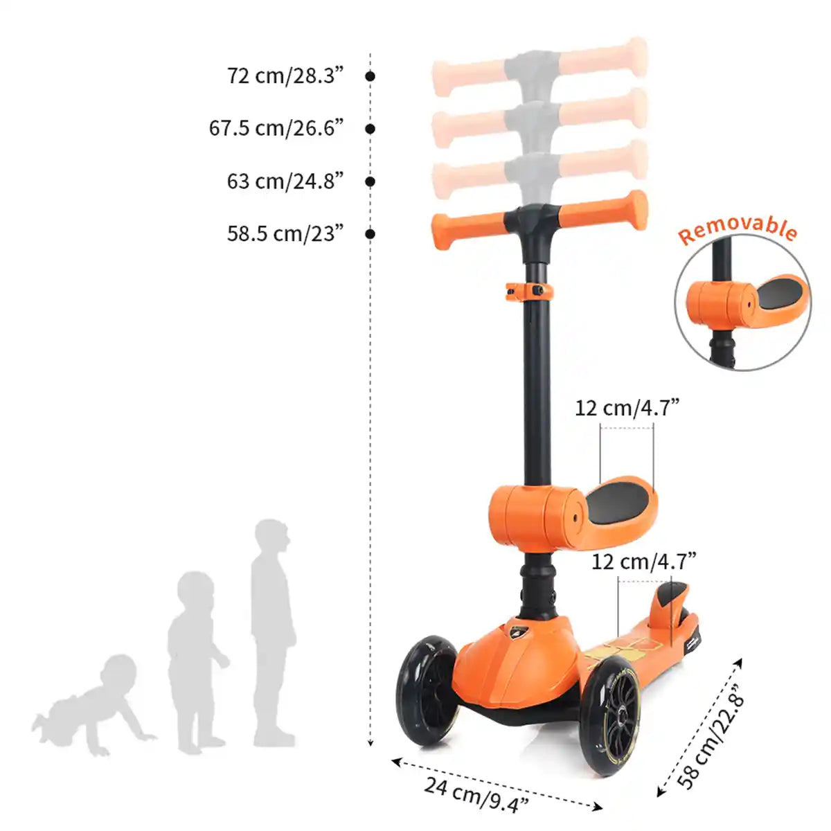 سكوتر لامبورغيني للأطفال ٢ في ١، عجلات مضيئة، قابل للطي، مقعد قابل للتعديل، لعبة ركوب للأطفال الصغار، ألوان متنوعة