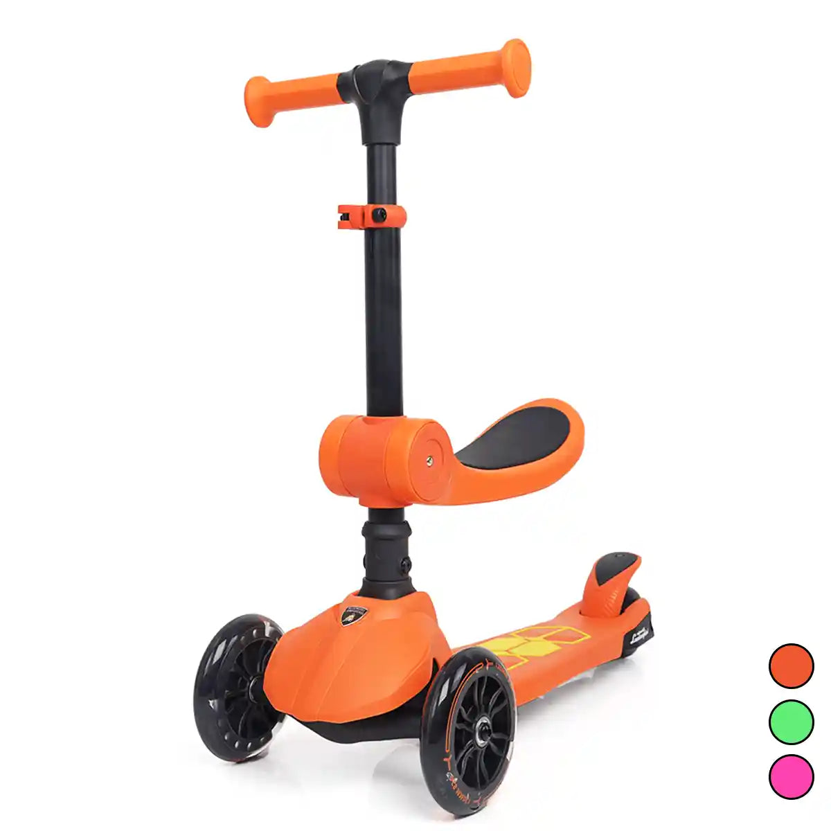 سكوتر لامبورغيني للأطفال ٢ في ١، عجلات مضيئة، قابل للطي، مقعد قابل للتعديل، لعبة ركوب للأطفال الصغار، ألوان متنوعة