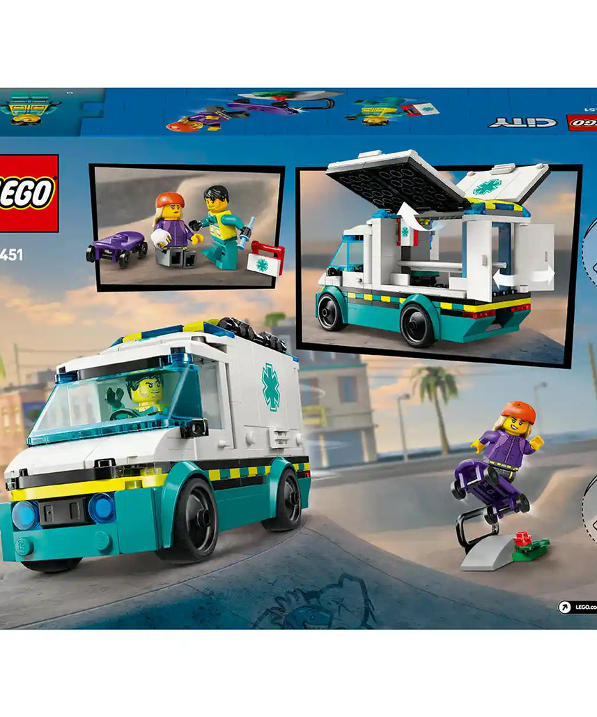LEGO CITY 60451 Emergency Ambulance Building Set – Creative Construction & Role Play Kit with Skate Ramp, Minifigures & Accessories for Kids Ages 5+ Building Sets