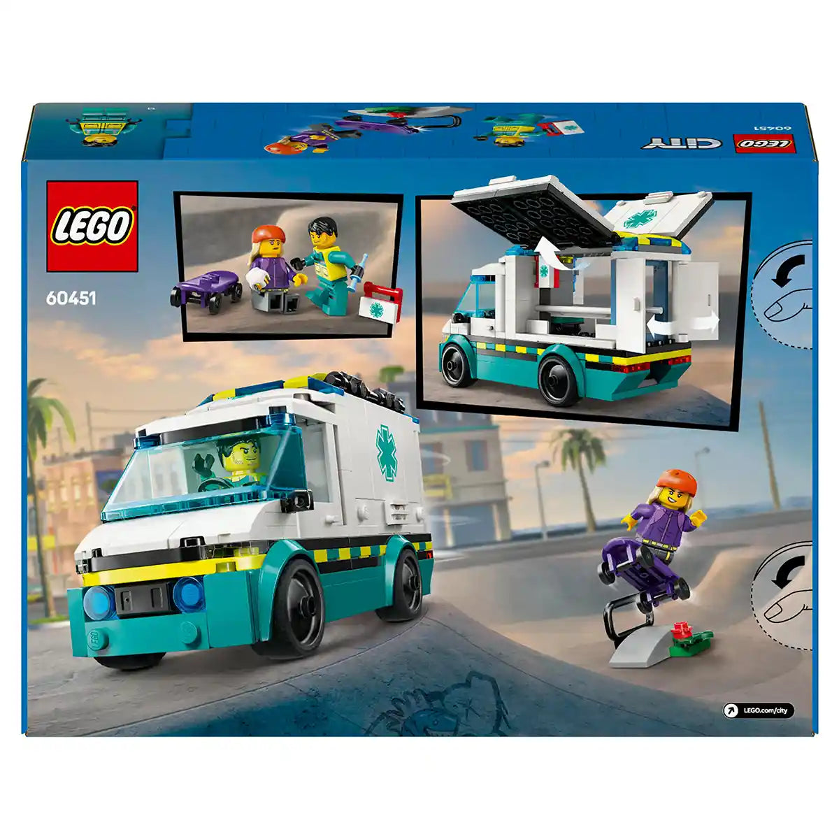LEGO CITY 60451 Emergency Ambulance Building Set – Creative Construction & Role Play Kit with Skate Ramp, Minifigures & Accessories for Kids Ages 5+ Building Sets