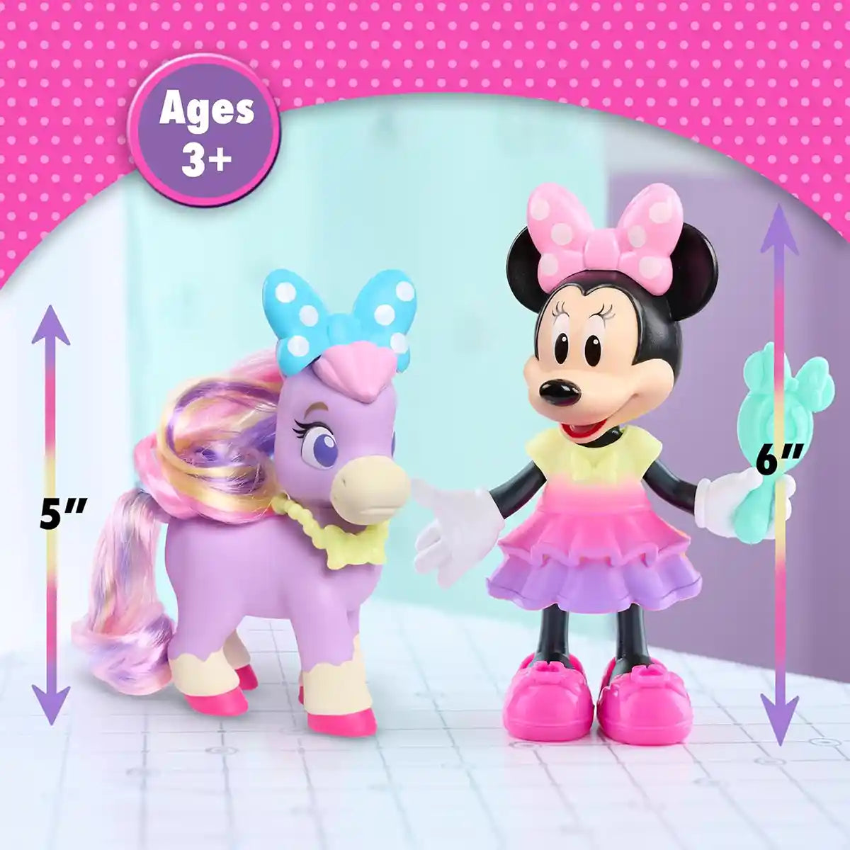 Disney Junior Minnie Mouse Groom & Glam Pony Set with Articulated Dolls, Accessories, Dresses, Hairbrush for Kids Ages 3+