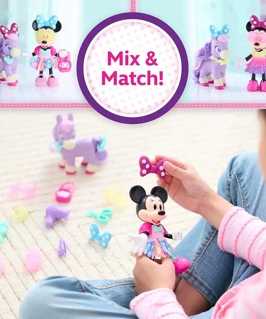 Disney Junior Minnie Mouse Groom & Glam Pony Set with Articulated Dolls, Accessories, Dresses, Hairbrush for Kids Ages 3+