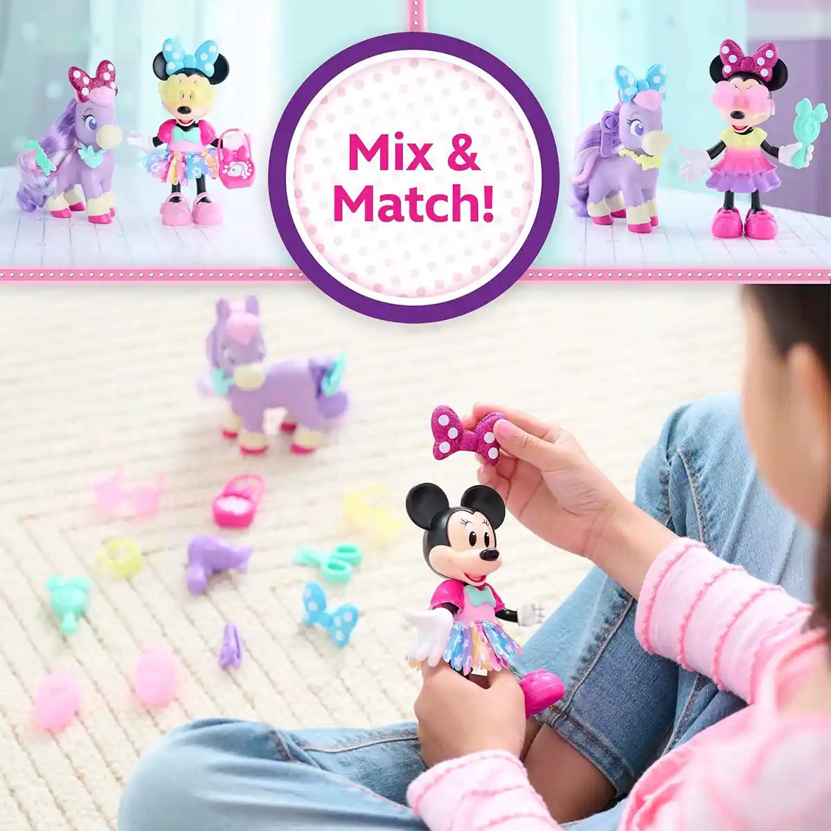 Disney Junior Minnie Mouse Groom & Glam Pony Set with Articulated Dolls, Accessories, Dresses, Hairbrush for Kids Ages 3+