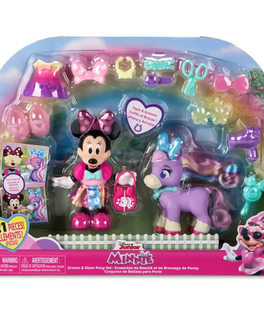 Disney Junior Minnie Mouse Groom & Glam Pony Set with Articulated Dolls, Accessories, Dresses, Hairbrush for Kids Ages 3+