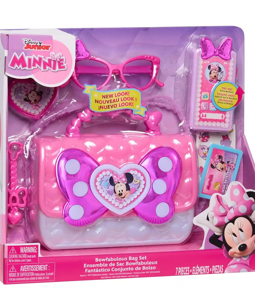Disney Junior Minnie Mouse Bowfabulous Bag Set 8 Inches Tall, Role Play Accessories for Kids Ages 3+