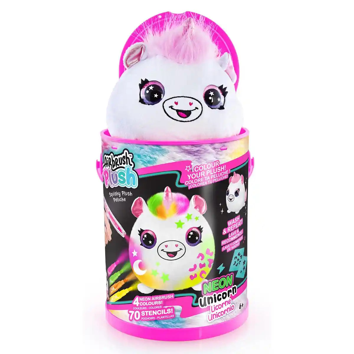 علبة طلاء سكويش بالز نيون من القطيفة الهوائية مع استنسل وأقلام تحديد ورذاذ هواء، لعبة تفاعلية على شكل وحيد القرن قابلة للتخصيص للأطفال من سن 6 سنوات فما فوق
