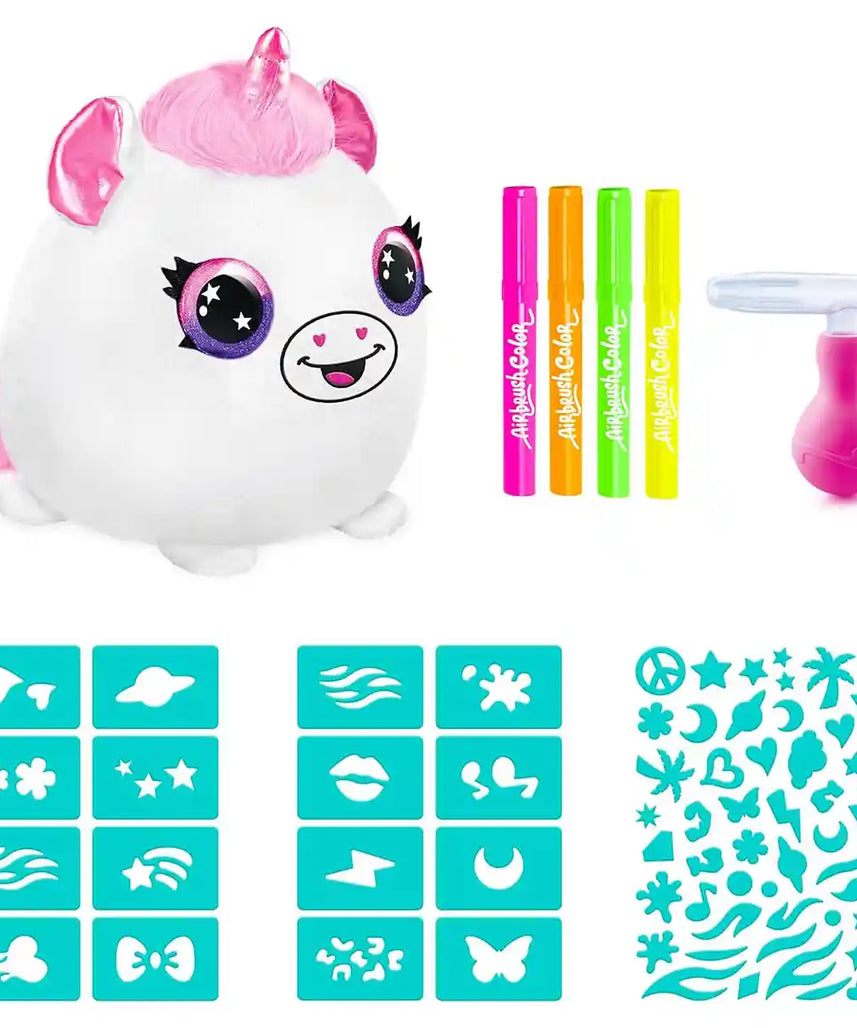 علبة طلاء سكويش بالز نيون من القطيفة الهوائية مع استنسل وأقلام تحديد ورذاذ هواء، لعبة تفاعلية على شكل وحيد القرن قابلة للتخصيص للأطفال من سن 6 سنوات فما فوق