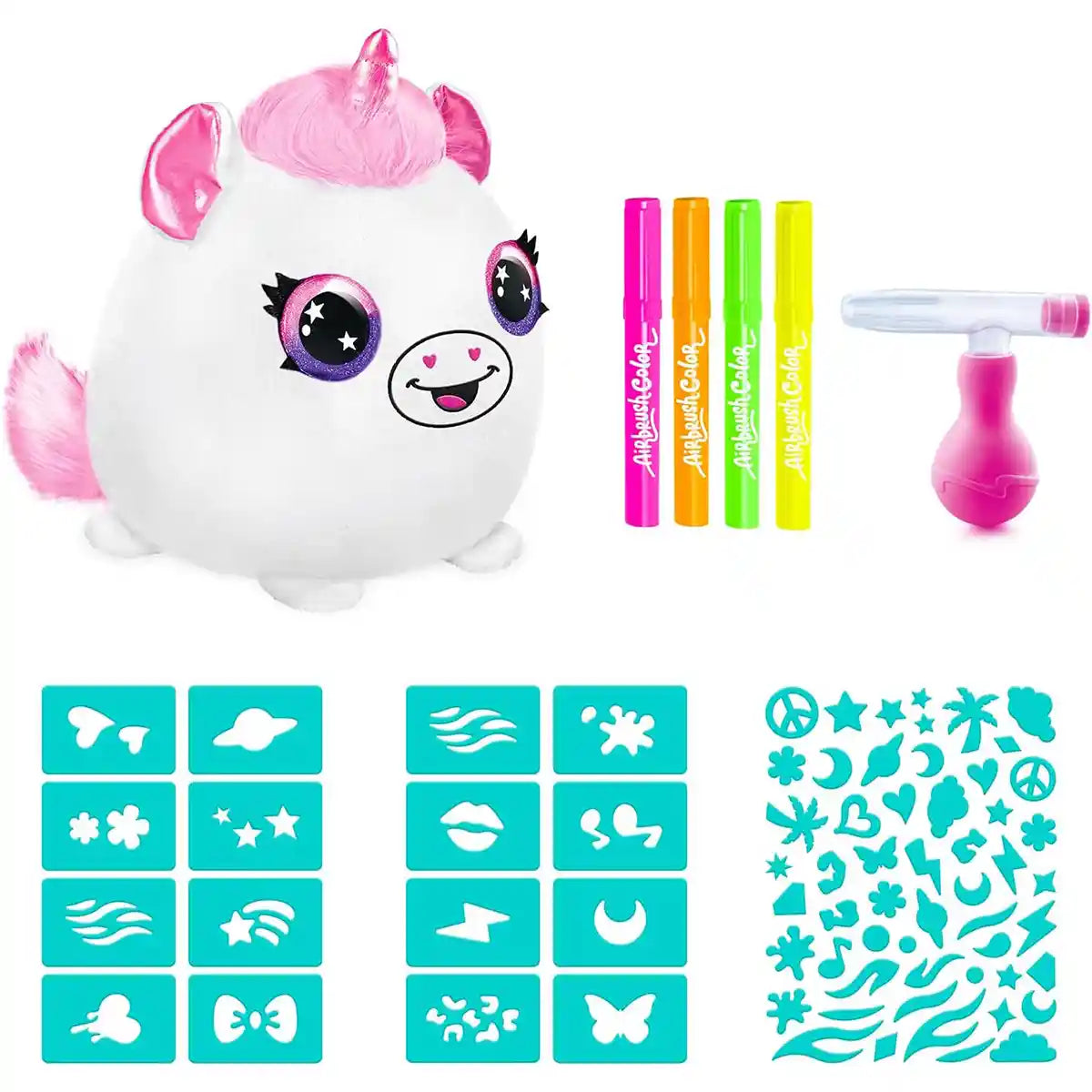 علبة طلاء سكويش بالز نيون من القطيفة الهوائية مع استنسل وأقلام تحديد ورذاذ هواء، لعبة تفاعلية على شكل وحيد القرن قابلة للتخصيص للأطفال من سن 6 سنوات فما فوق