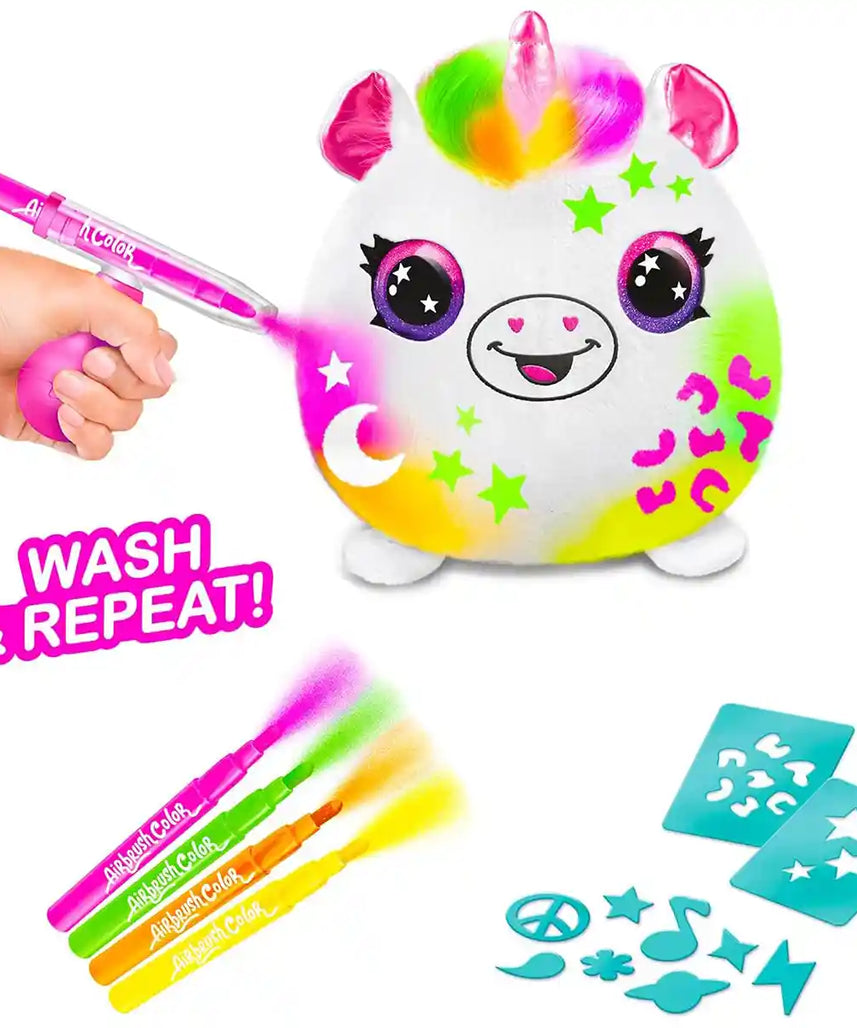 علبة طلاء سكويش بالز نيون من القطيفة الهوائية مع استنسل وأقلام تحديد ورذاذ هواء، لعبة تفاعلية على شكل وحيد القرن قابلة للتخصيص للأطفال من سن 6 سنوات فما فوق