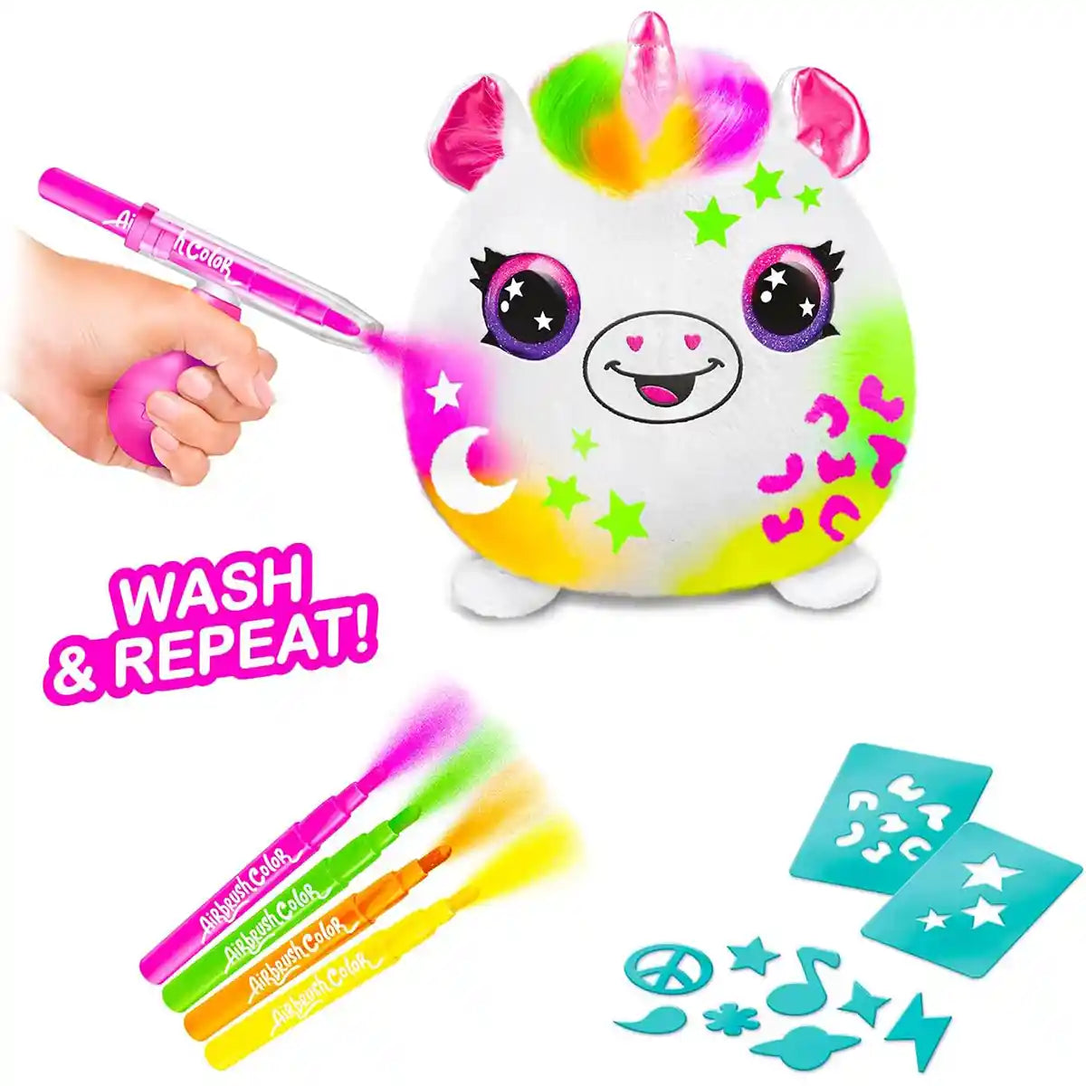 علبة طلاء سكويش بالز نيون من القطيفة الهوائية مع استنسل وأقلام تحديد ورذاذ هواء، لعبة تفاعلية على شكل وحيد القرن قابلة للتخصيص للأطفال من سن 6 سنوات فما فوق