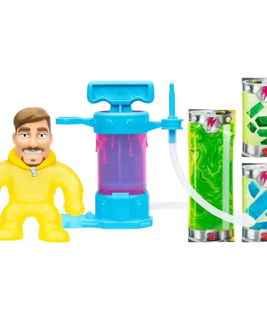 مجموعة أدوات صنع شخصيات الحركة الخاصة بك من MrBeast Lab Hero Creator، لعبة Hazmat Jimmy القابلة للتمدد مع 3 حشوات، محطة إبداع تفاعلية، مجموعة لعب DIY قابلة لإعادة التعبئة للأطفال من سن 5 سنوات فما فوق