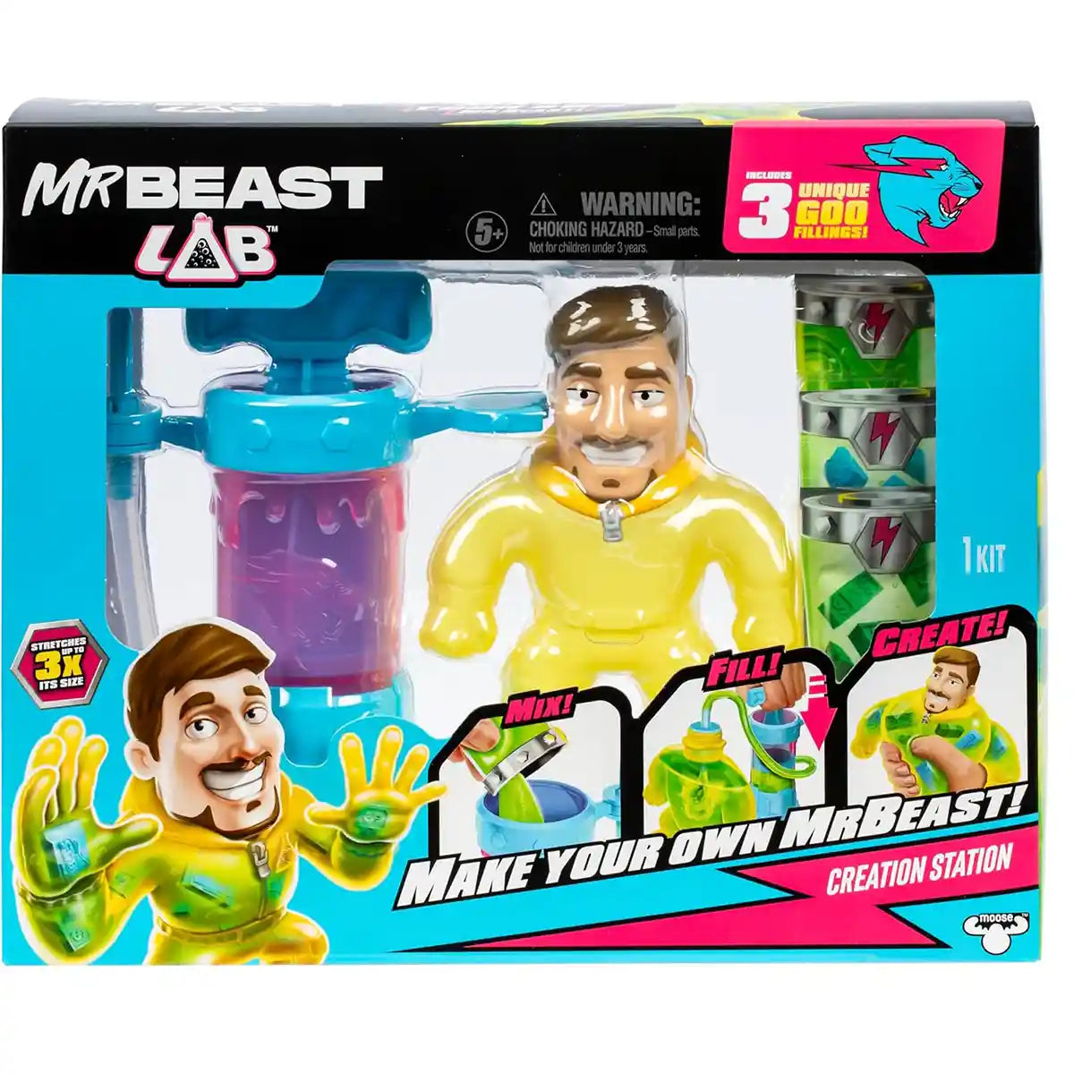 مجموعة أدوات صنع شخصيات الحركة الخاصة بك من MrBeast Lab Hero Creator، لعبة Hazmat Jimmy القابلة للتمدد مع 3 حشوات، محطة إبداع تفاعلية، مجموعة لعب DIY قابلة لإعادة التعبئة للأطفال من سن 5 سنوات فما فوق