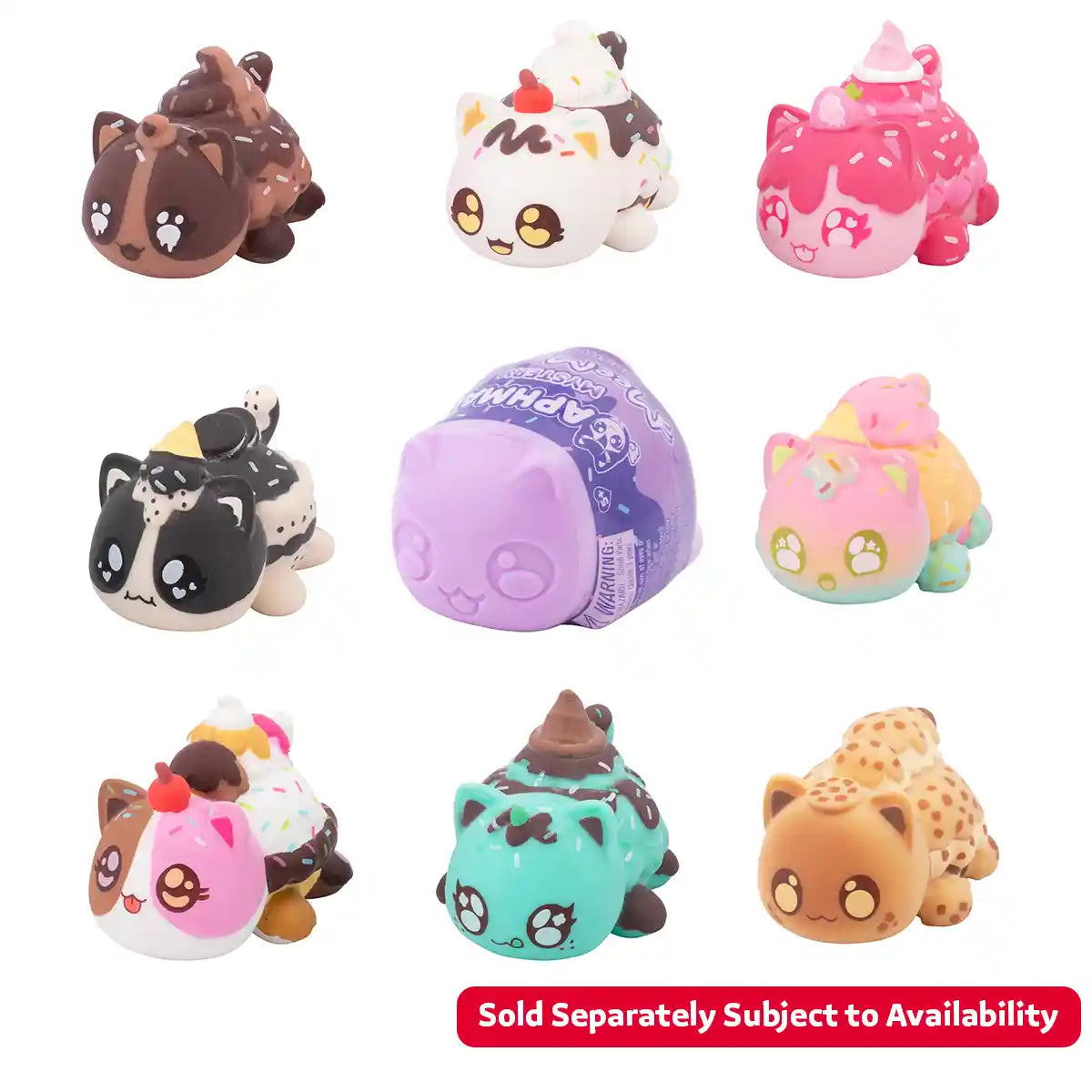 شخصيات أفماو مي ميو الغامضة المحشوة، مجموعة الآيس كريم من السلسلة 3، صندوق مخفي مع واحدة من 8 قطط محشوّة محتملة، بضائع رسمية