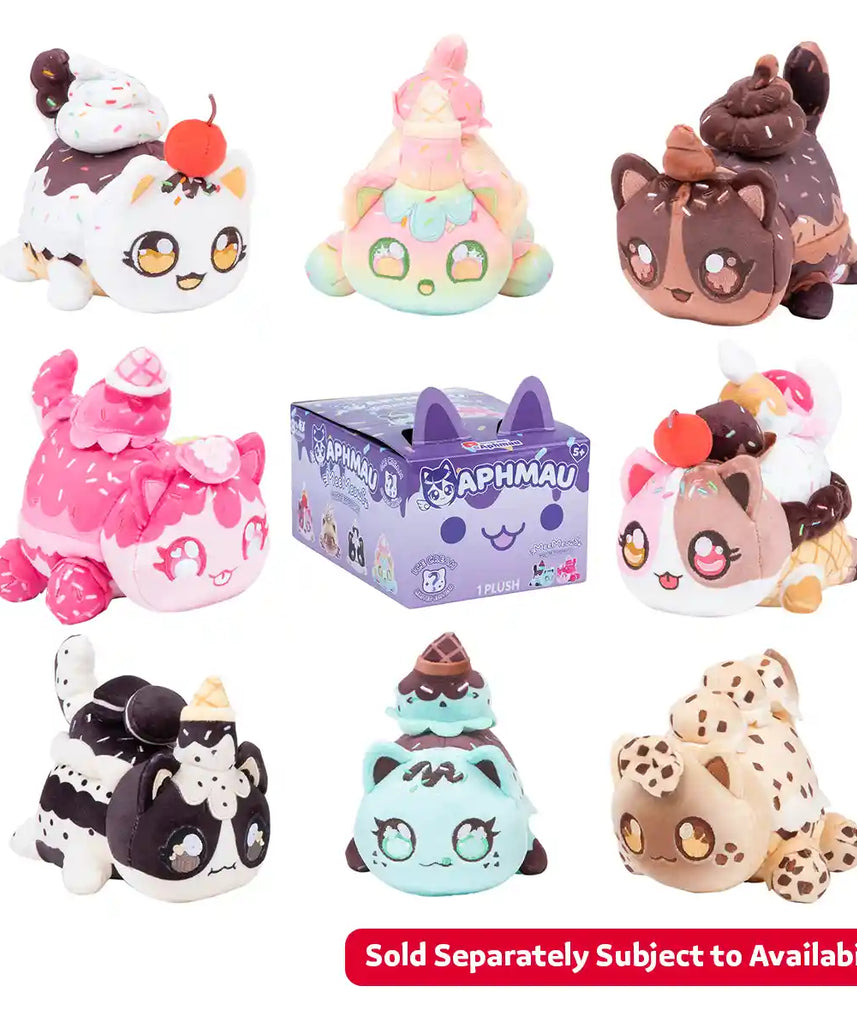 دمية أفماو ميميوز المحشوة الغامضة، مقاس 6 بوصات، صندوق أعمى من مجموعة الآيس كريم، واحدة من 8 ألعاب قطط مفاجئة محشوة، بضائع أفماو الرسمية