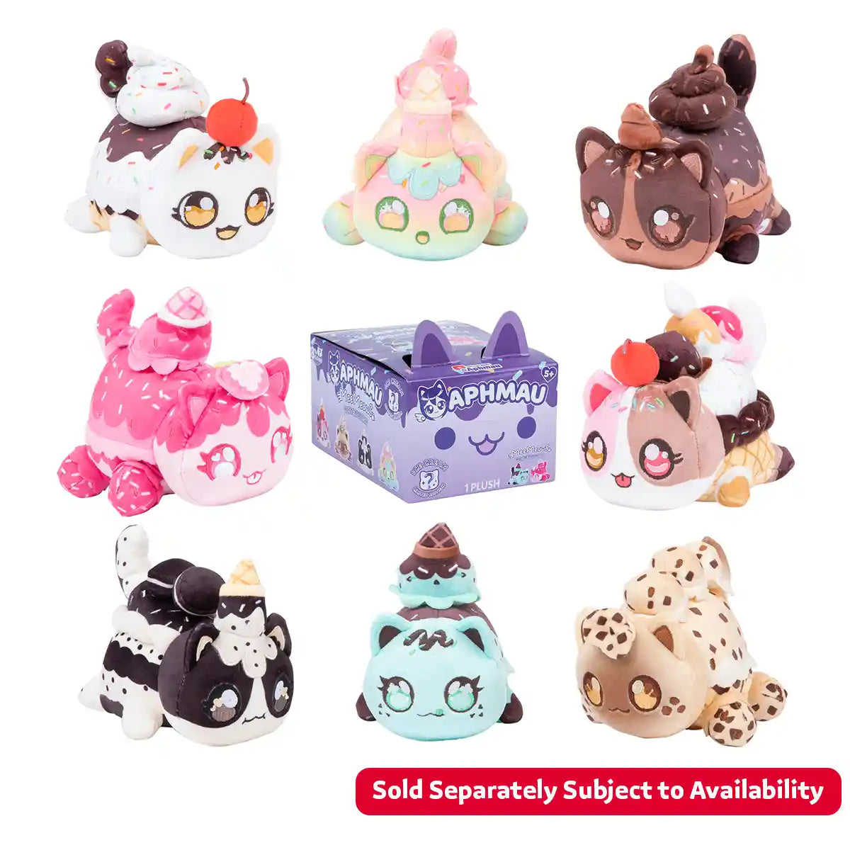 دمية أفماو ميميوز المحشوة الغامضة، مقاس 6 بوصات، صندوق أعمى من مجموعة الآيس كريم، واحدة من 8 ألعاب قطط مفاجئة محشوة، بضائع أفماو الرسمية