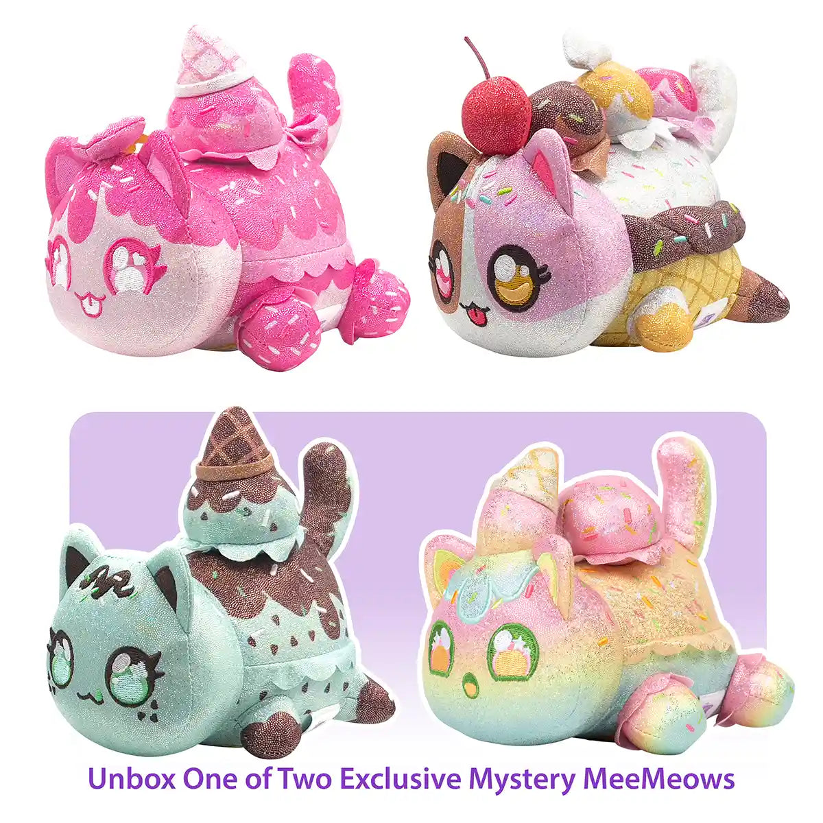 مجموعة أفماو مي مياو المحشوة، 3 قطع، مجموعة آيس كريم لامعة، قطط قابلة للتجميع، 6 بوصات، حيوانات محشوة ناعمة من البوليستر، مناسبة للأعمار من 18 شهرًا فما فوق، حيوانات محشوة وألعاب قطيفة