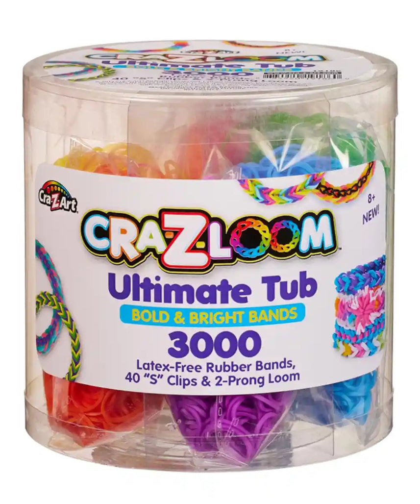 Cra-Z-Loom Ultimate Tub 3000 Rubber Band Bracelet Maker Kit with Neon Bands, 2-Prong Looms, S-Clips, DIY Friendship Jewelry Craft Set for Kids, Creative Party Fun Gift