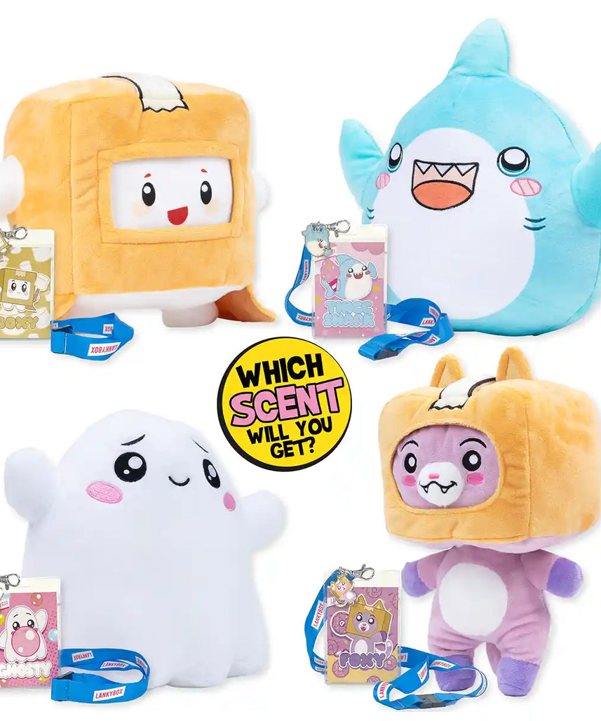 LankyBox Mystery Plush 11 Inch Soft Collectible Plush Toy, Scented Surprise Doll with Mystery Lanyard, Foxy Boxy Thicc Shark Ghosty, Official LankyBox Merch for Kids 3+